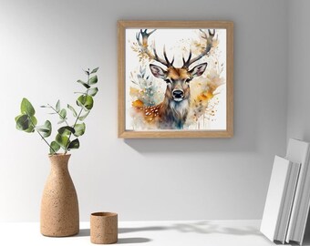 Watercolor Deer Print: Rustic Autumn Woodland Animal Art (Digital Download A4/A3/70x70cm)