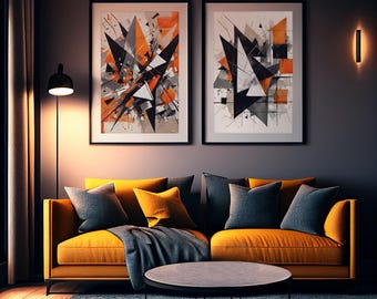Abstract Triangle Art Prints (Set of 2): Modern Geometric Decor (Digital Download)
