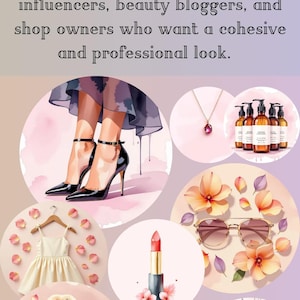 May include: An image featuring various fashion and beauty items, including high heels, a dress, lipstick, sunglasses, a coat, a scarf, and jeans. Text reads "Elevate your Instagram profile with these 150+ stylish highlight covers!"