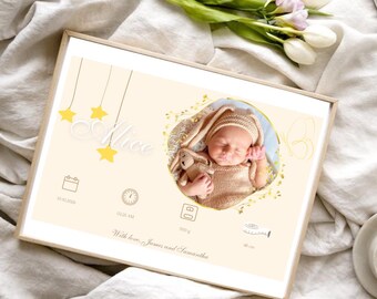 Personalized Newborn Birth Announcement Print: Pastel Nursery Decor (Digital Download)
