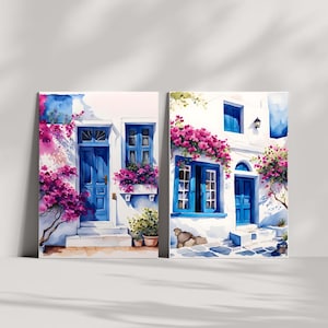 Santorini Blue Door Print Set: Greek Island Coastal Wall Art (Digital Download)