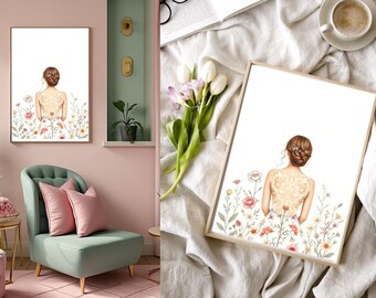 Floral Woman Art Print: Feminine Botanical Illustration (Digital Download, Square/Vertical Sizes)