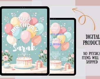 Pastel Birthday Invitation: Editable Kids Party Card (A6 & Square) (Digital Download)
