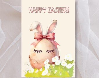 Pastel Easter Spring Greeting Card | Kawaii Illustration | First Egg Card | Printable (PDF, PNG)