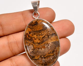 Natural Outback Jasper Handmade Pendant 2" – Sterling Silver Boho Statement Jewelry