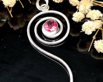 Pink Tourmaline Spiral Pendant, 925 Sterling Silver Wire Wrapped, Pink Gemstone Jewelry