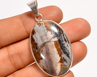 Natural Outback Jasper Pendant 1.8" – Sterling Silver Boho Pendant Handmade Statement Jewelry