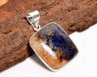 Natural Sodalite Gemstone Pendant 1.6" – Sterling Silver Boho Pendant Handmade Statement Jewelry