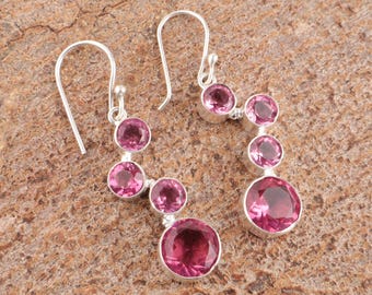 Handmade Sterling Silver Dangle Earrings, Multi-Gemstone Cascade Jewelry