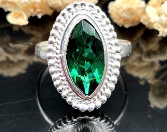 Marquise Emerald Ring, Sterling Silver Ring, Minimalist Green Gemstone, May Birthstone Jewelry
