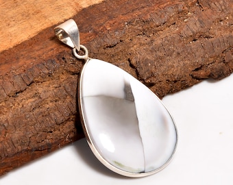 Natural Owyhee Blue Opal Pendant 2.1" – Sterling Silver Boho Pendant Handmade Statement Jewelry