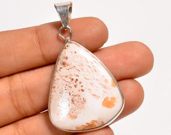 Natural Pink Scolecite Pendant 1.7" – Sterling Silver Boho Pendant Handmade Statement Jewelry