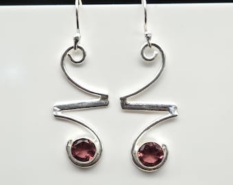 Rhodolite Gemstone Dangle Earrings, 925 Sterling Silver, Handmade Jewelry