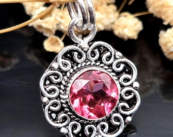 Handmade Pink Tourmaline Pendant, 925 Sterling Silver, Vintage Style Gemstone Jewelry