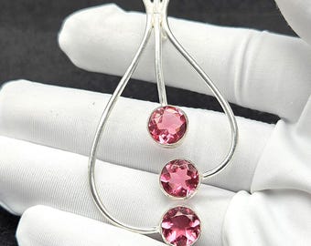 Handmade Pink Tourmaline Sterling Silver Pendant, Elegant Gemstone Jewelry