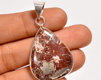 Handmade Natural Copper Agate Pendant 1.8" – Sterling Silver Boho Statement Jewelry