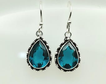 Blue Apatite Teardrop Earrings, Faceted Pear Dangle, 925 Sterling Silver, Handmade December Birthstone