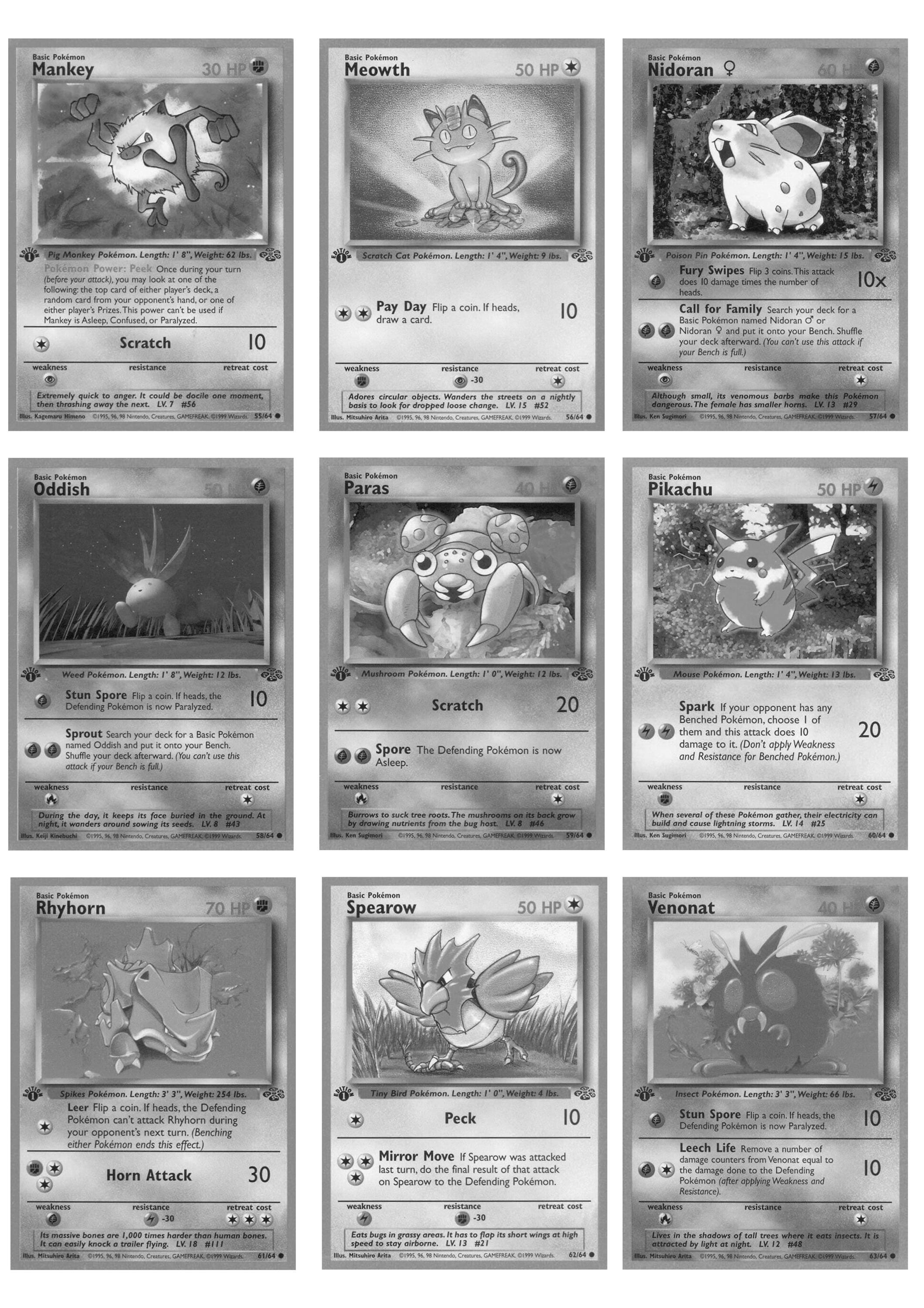 Complete JUNGLE SET Pokemon TCG Printable Binder Placeholders W