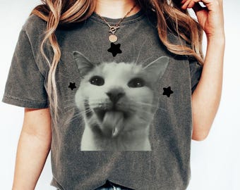Camiseta divertida de gato Y2K, camiseta de gatos graciosos, camiseta retro de gatitos de los 90, camisetas irónicas, camisetas gráficas vintage, colores cómodos, camiseta de meme, regalos de broma