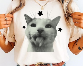 Funny Y2k Cat T-shirt, Silly Cats Tee, 90s Retro Kitten Shirt, Ironic Shirts, Vintage Graphic Tees, Comfort Colors, Meme Tshirt, Gag Gifts