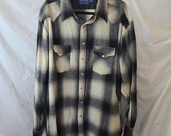 Pendleton 100% Pure Virgin Wool Pearl Snap Plaid Shirt Mens Size XXL Long