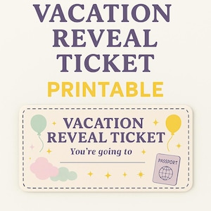 Surprise Vacation Reveal Ticket – Printable Trip Announcement for Kids or Family – Instant Download PDF