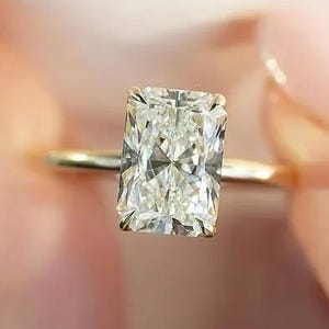 Radiant Cut Moissanite Engagement Ring Elongated Gold Solitaire Ring, Modern Rectangle Ring Floral Flower Set Ring, Dainty Promise Ring Gift