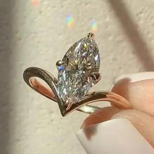 Marquise Moissanite Bypass Ring, Unique Twist Gold Engagement Ring, Solitaire Statement Ring, Modern Minimalist Moissanite Ring Gift for Her