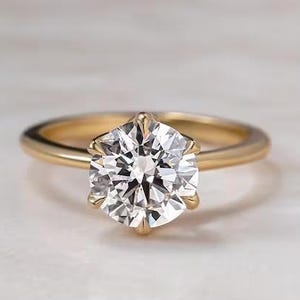 Round Cut Moissanite Engagement Ring, 14K Yellow Gold Solitaire Ring, Classic Wedding Ring And Promise Ring, Dainty Anniversary Gift for Her