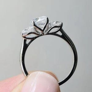 Three Stone Round Cut Moissanite Diamond Engagement Ring, Women Wedding Gift Ring, Trilogy Diamond Ring, White Gold Anniversary Ring Gifts