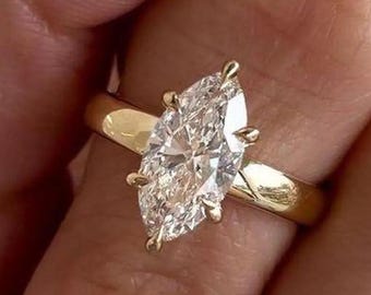 3 CT Marquise Cut Lab Grown Engagement Ring | 14k Yellow Gold Ring | Solitaire Ring | Marquise Diamond Ring | IGI Certified | Gift for Her