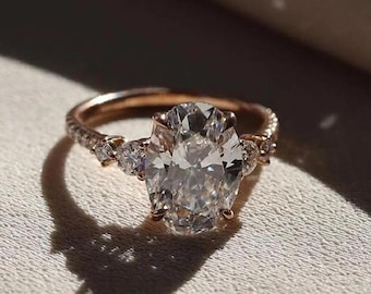 Anillo de compromiso con diamante ovalado cultivado en laboratorio, anillo de oro amarillo de 14k, anillo de novia, anillo de diamante ovalado, anillo hecho a mano, regalo de aniversario para ella.
