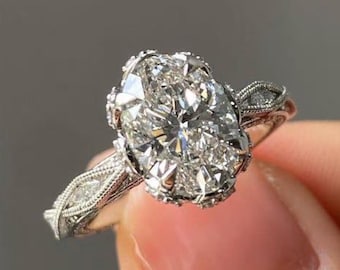 Anillo de compromiso ovalado con diamante cultivado en laboratorio / Anillo de oro amarillo de 14k / Anillo vintage / Anillo de boda / Anillo de diamantes / Anillo de estilo antiguo / Anillo nupcial