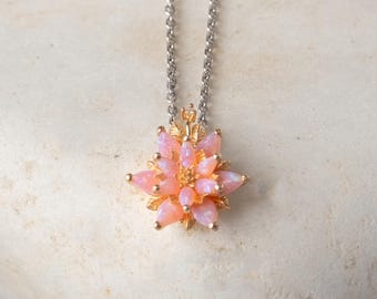 Halsband med lotusblomma i guldrosa opal, present till henne, feminina ädelstenslotussmycken, elegant lotusberlockhalsband, naturinspirerad ring,