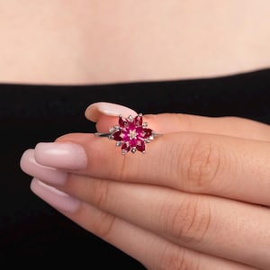 July Birthstone Ruby Lotus Ring, Nature Inspired Ruby Promise Ring, Lotus Flower Proposal Ring, Feminine Elegant Ring, Dainty Lotus Gift