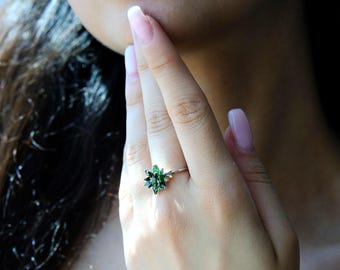 Delicate Emerald Lotus Flower Ring, Gift for Her ,Bohemien May Birthstone Lotus Ring, Dainty Spiritual Jewelry,  Lotus  Ring for Her