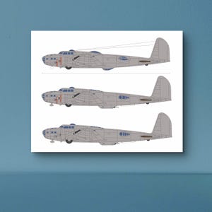 Professional Grade Drawing Print of Boeing B17 &quot;Flying Fortress&quot; WW2 Airplanes *Vintage World War 2 Aircraft Drawing Print