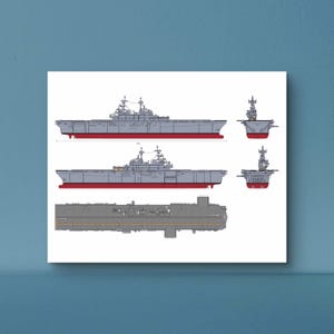 Professional Grade Drawing Print of the USS Wasp LHD-1 *United States Navy Wasp Class Warship *US Navy Aircraft Carrier Drawing