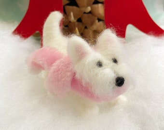 Westie wearing a pink scarf figurine or ornament ~ west highland white terrier gift, Valentine gift