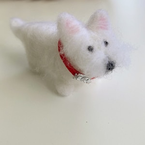 Small westie miniature wearing a red collar figurine west highland white terrier gift, Valentines Day gift ready to ship image 1