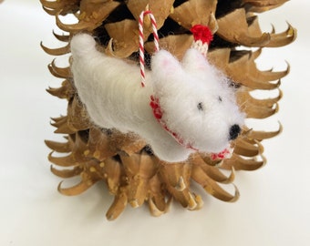 Needle Felted Westie Ornament, White Terrier with Scarf, Xmas Gift