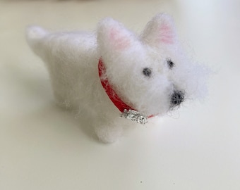 Small westie miniature wearing a red collar figurine ~ west highland white terrier gift, Valentine’s Day gift ~ ready to ship!