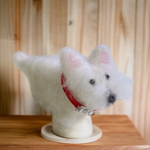 Small westie miniature wearing a red collar figurine west highland white terrier gift, Valentines Day gift ready to ship image 10