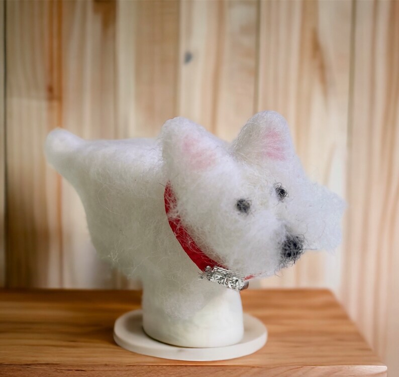 Small westie miniature wearing a red collar figurine west highland white terrier gift, Valentines Day gift ready to ship image 10