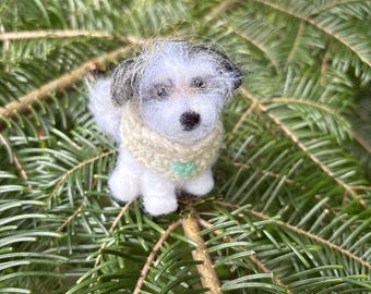 Little white needlefelted dog  figurine, reserved for Lillian