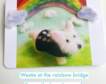 Greeting card - westie rainbow bridge card with envelope, west highland white terrier sympathy card, rainbow greeting, westie picture