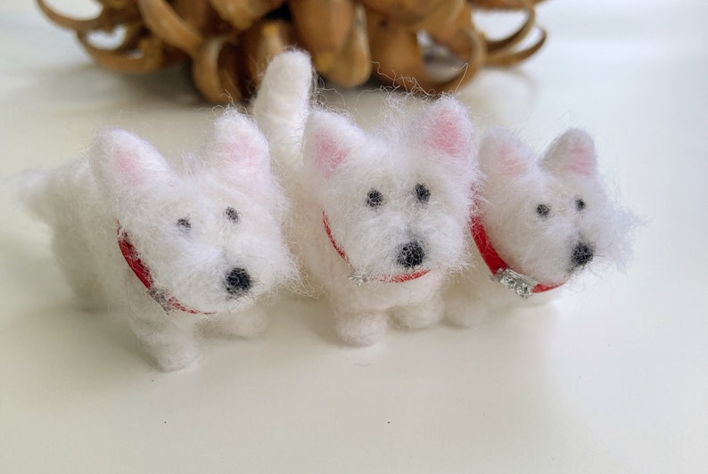Small westie miniature wearing a red collar figurine west highland white terrier gift, Valentines Day gift ready to ship image 8