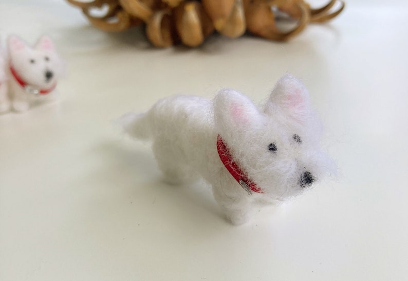 Small westie miniature wearing a red collar figurine west highland white terrier gift, Valentines Day gift ready to ship image 7