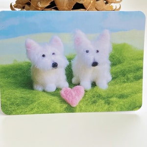 Greeting card - Westies with heart card with envelope, west highland white terrier valentine, westie sympathy card with envelope and sticker