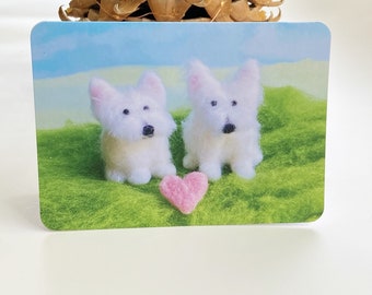 Greeting card - Westies with heart card with envelope, west highland white terrier valentine, westie sympathy card with envelope and sticker